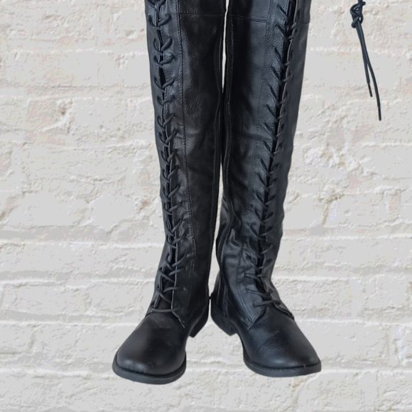 Over the Knee Lace-up Black Riding Boots, NEW size 6.5 - Picture 2 of 5